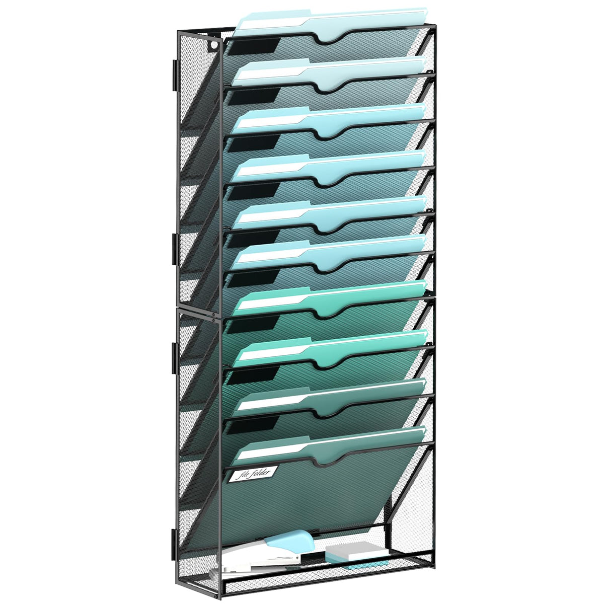 10-Tier Wall File Organizer, Hanging File Holder, Wall Mounted Mail Sorter
