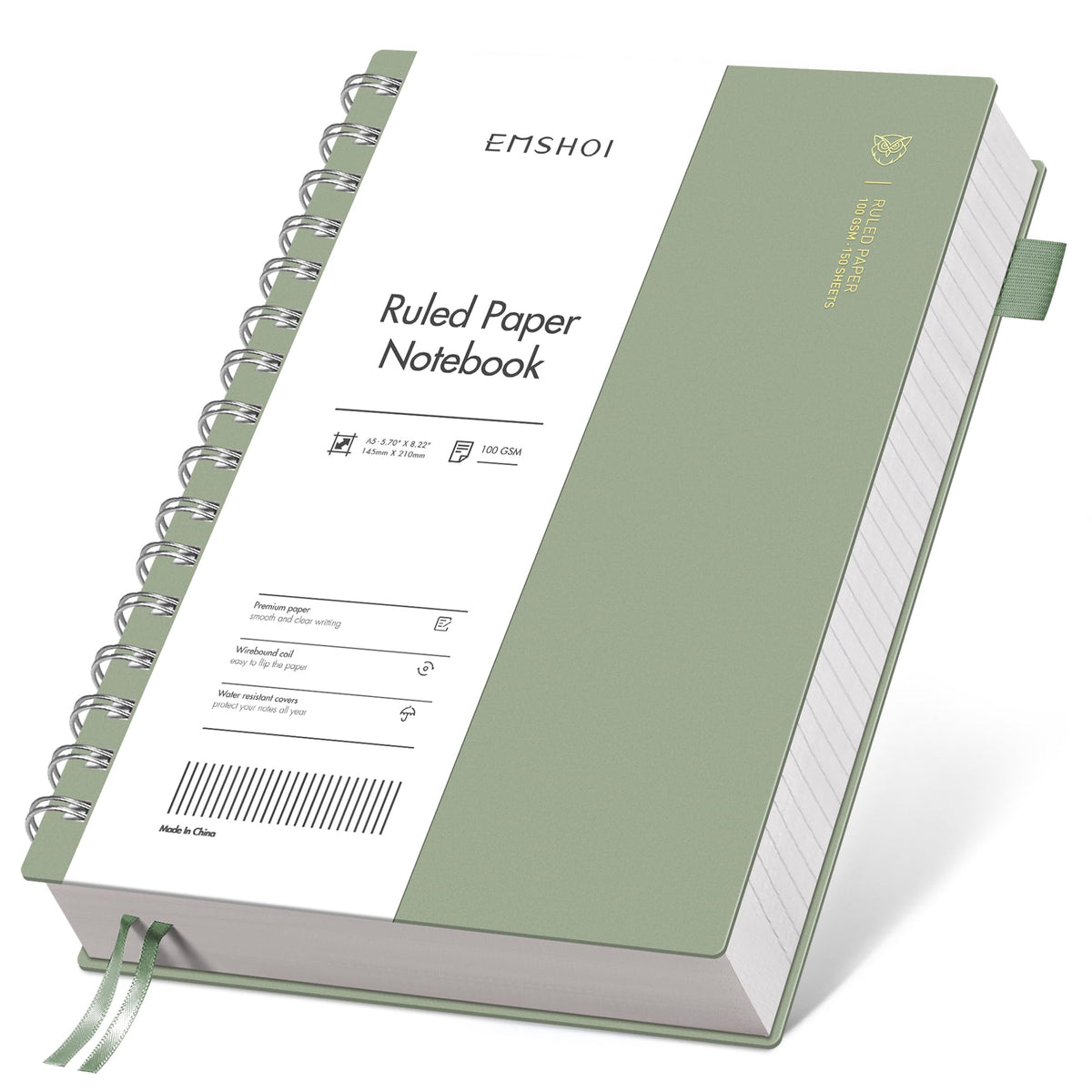 EMSHOI Lined Spiral Journal Notebook, 300 Pages, A4 Size (8.2'' x 11.2'')