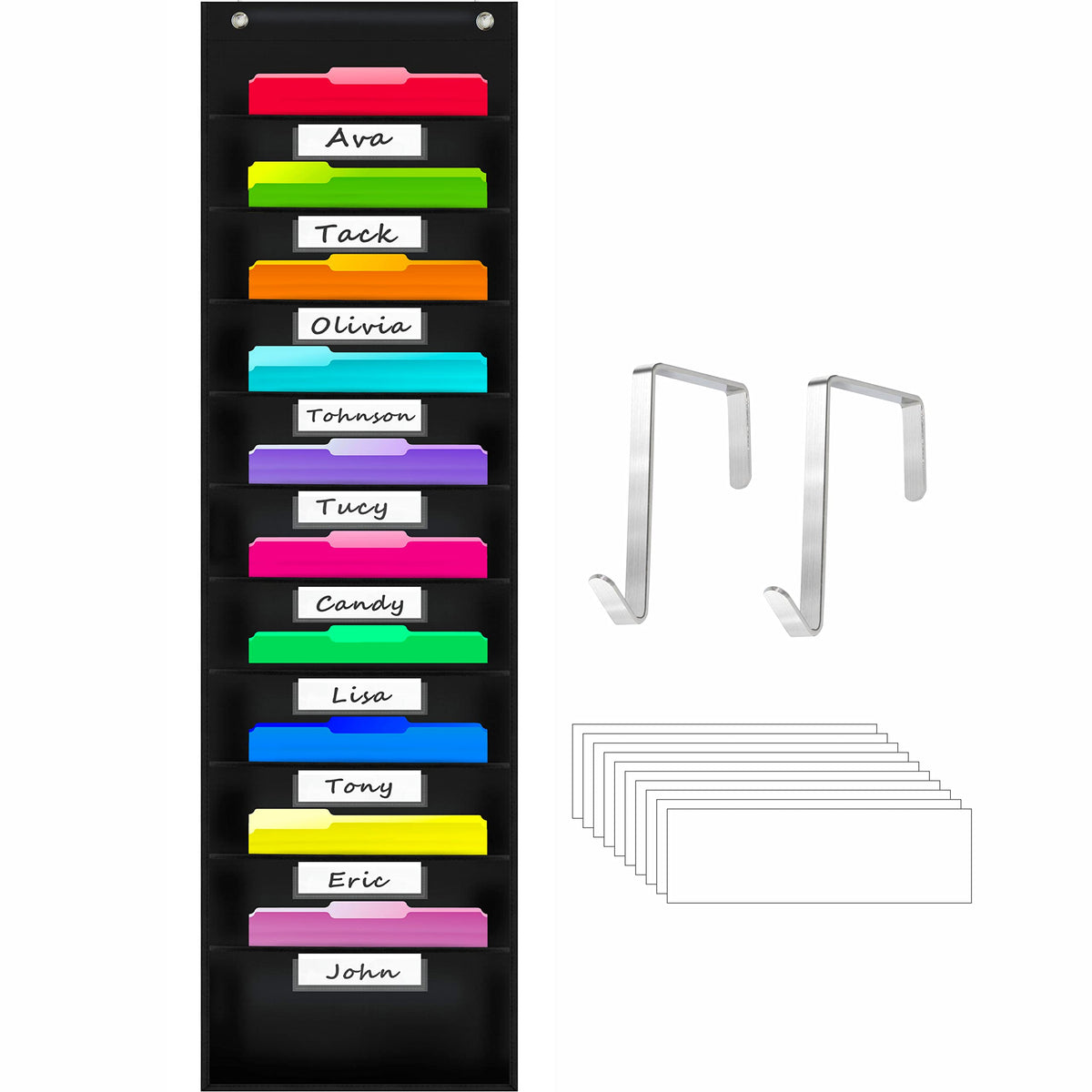 Vantasii Organization Center Pocket Chart, Wall File Organizer Folder with 30 File Pockets, 30 Dry-Erase Cards Plus 5 Over The Door Hooks and 8 Wall Hooks, 47 X 42 inch