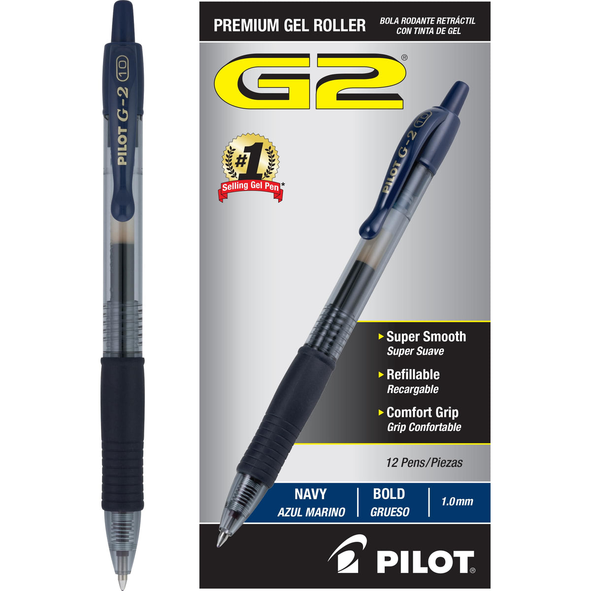 PILOT G2 Premium Gel Pens, Bold Point 1.0mm, Black Ink, 12-Pack