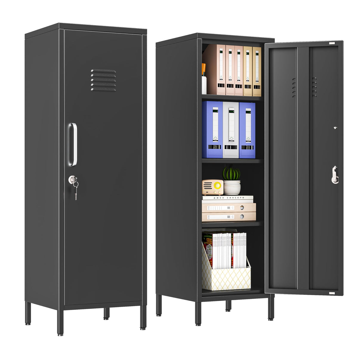 2 Drawer Metal File Cabinet with Lock,Lateral Filing Storage Cabinets,Steel Wide File Organization for Legal/Letter/A4/F4 Size with Hanging Files&Key,Lockable Printer Stand for Home Office, Black
