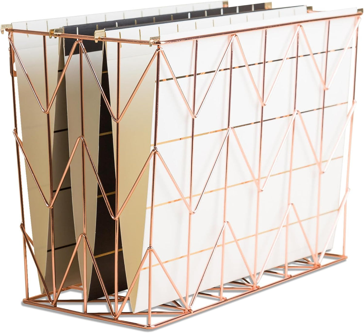 U Brands Hanging File Desk Organizer, Rose Gold Wire Metal - 854U02-06