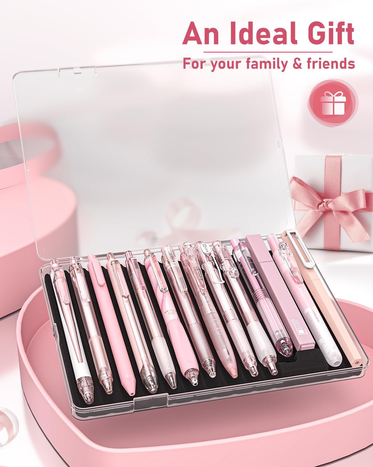 Four Candies Pink Pens, Black & Pink Ink, 0.5mm Fine Point, 2 Highlighters