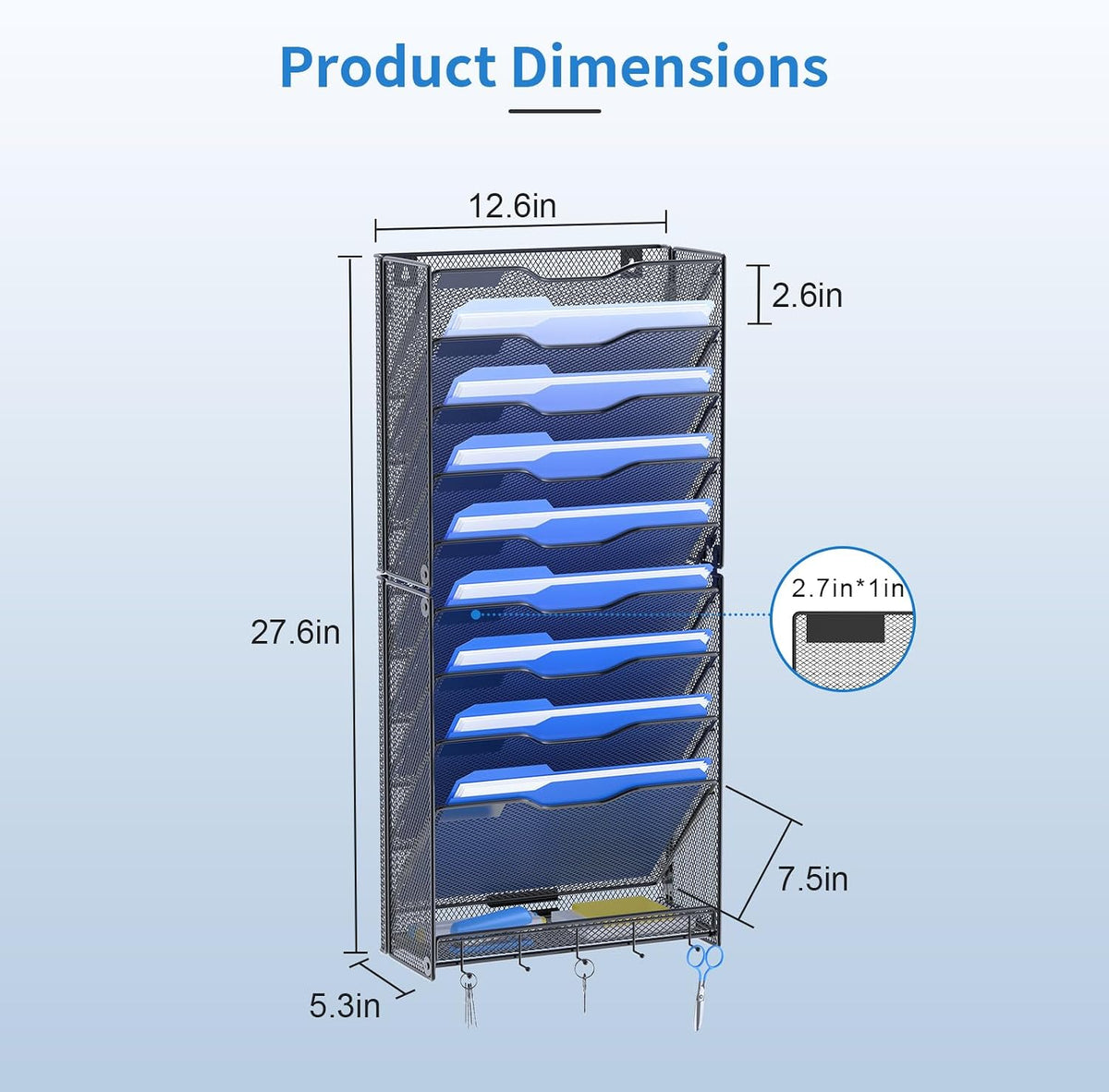 OUTWOLF 10 Tier Hanging Wall File Organizer Wall Mount Paper Document Folder Holder with Hooks for Home Office Organization