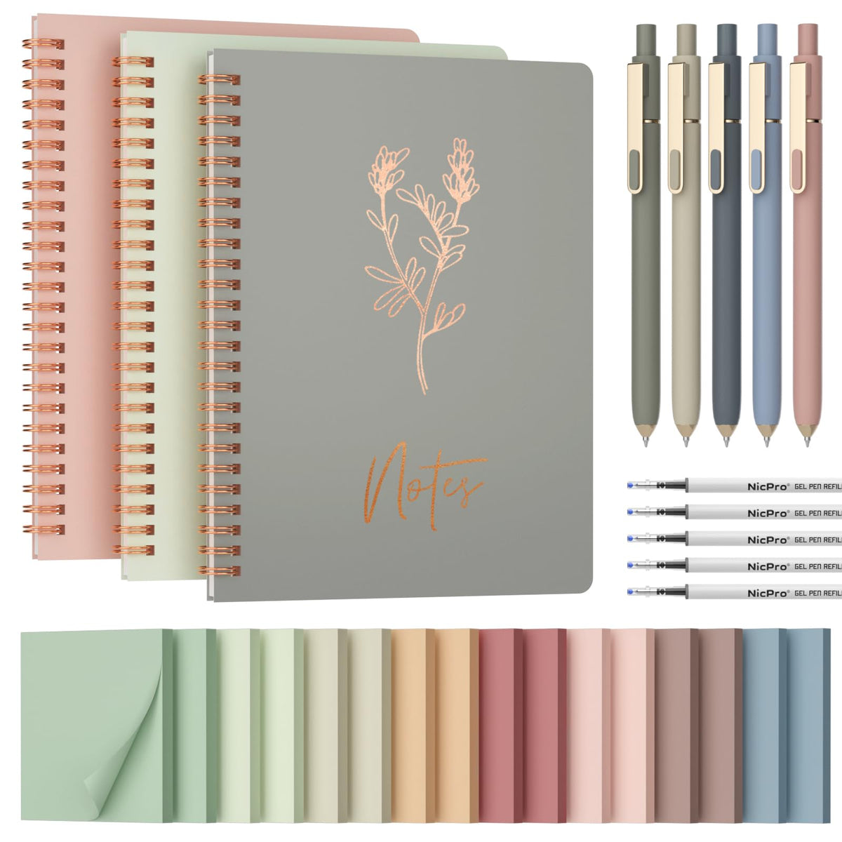 Nicpro 50PCS Cute Spiral Notebook Stationary Set For Women