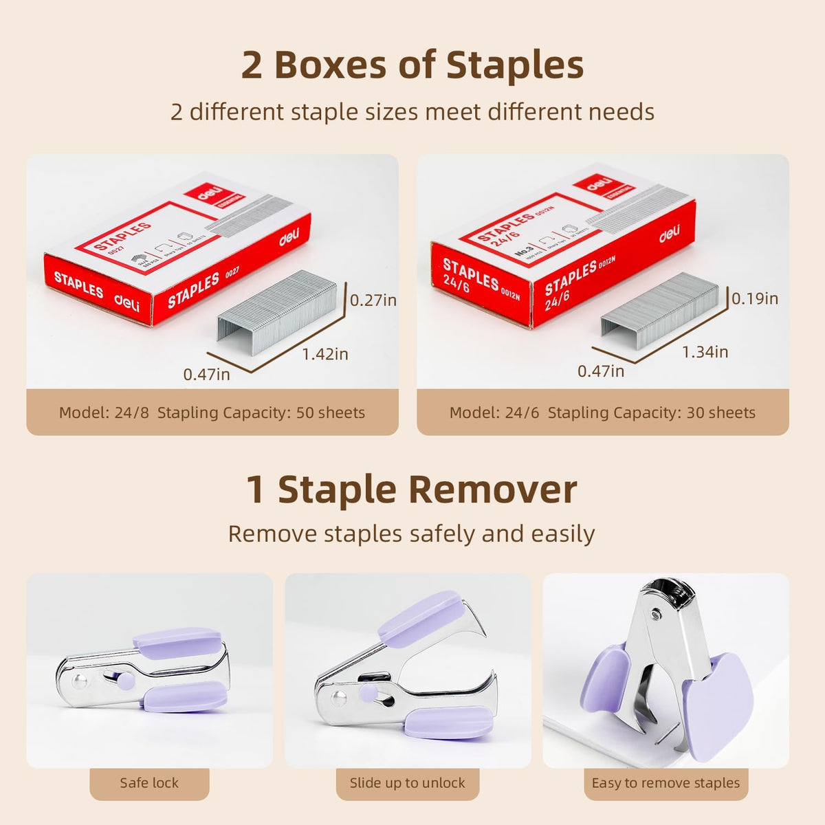 Deli Effortless Desktop Stapler, Heavy Duty Stapler, Violet