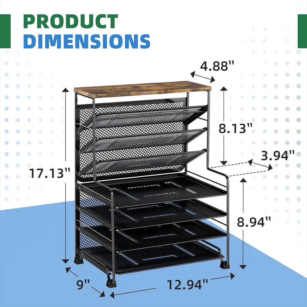Simple Trending 8-Tier Desk File Organizer for Office, Home or School, Black