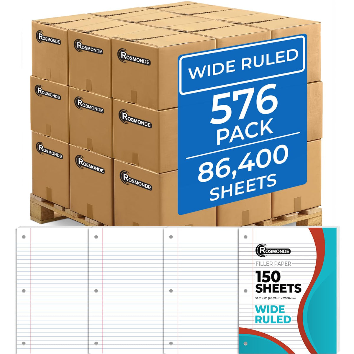 Rosmonde 900 Sheets Loose Leaf Paper, 6 Pack, Wide Ruled Filler Paper