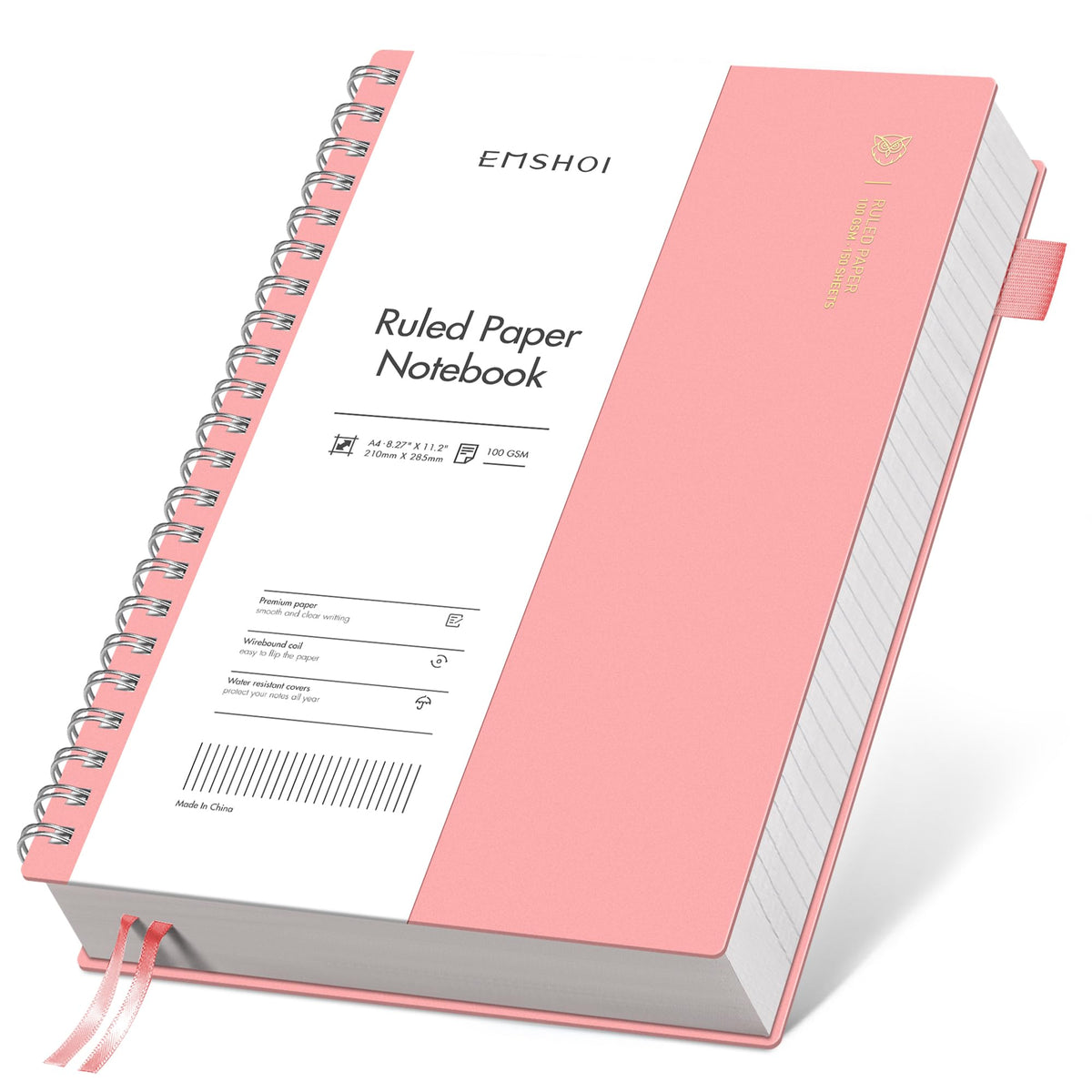 EMSHOI Lined Spiral Journal Notebook, 300 Pages, A4 Size (8.2'' x 11.2'')