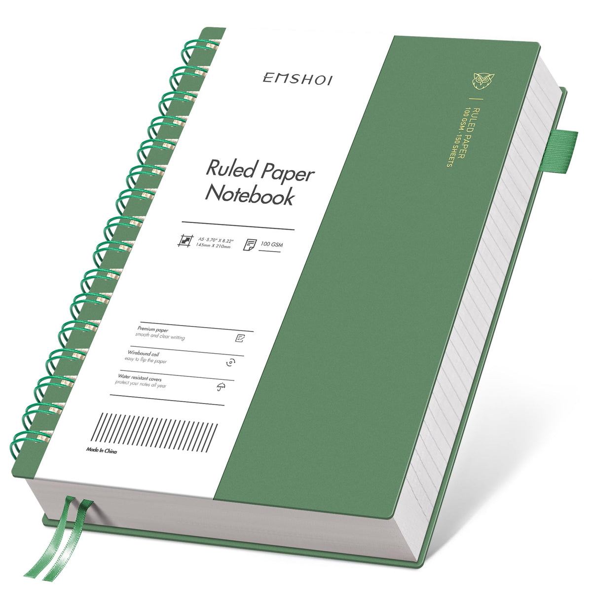 EMSHOI Lined Spiral Journal Notebook, 300 Pages, A4 Size (8.2'' x 11.2'')