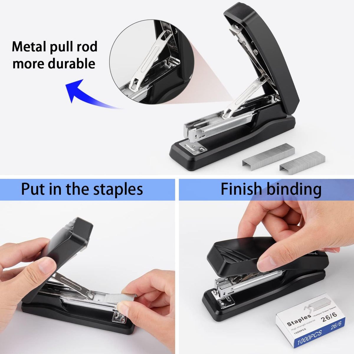 Desktop Office Stapler with 2000 Staples: IMLIKE Half Strip Desk Staplers, take 26/6 Staples 25 Sheets Capacity, Staple Remover, Non-Slip Base, Black, 2-Pack
