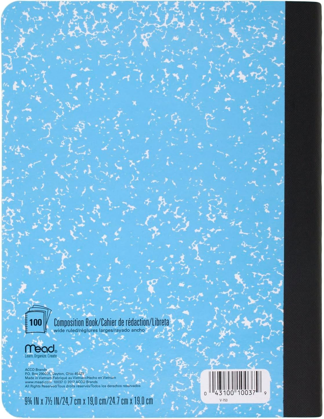 Mead Composition Notebook, Wide Ruled 7.5" x 9.75" Paper, 100 Sheets, Assorted Colors, 6 Pack (950054-ECM)