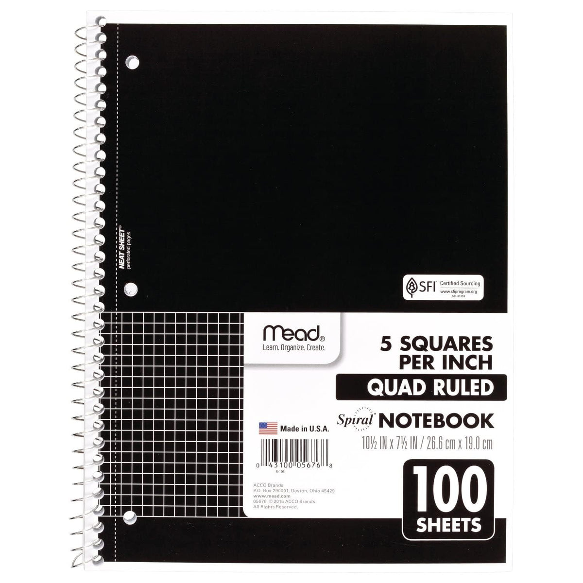 Mead Spiral Notebook, 1 Subject, Graph Ruled Paper, 7-1/2" x 10-1/2", 100 Sheets, Green (05676AC5)
