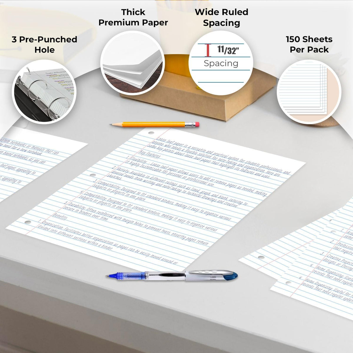 Rosmonde 900 Sheets Loose Leaf Paper, 6 Pack, Wide Ruled Filler Paper