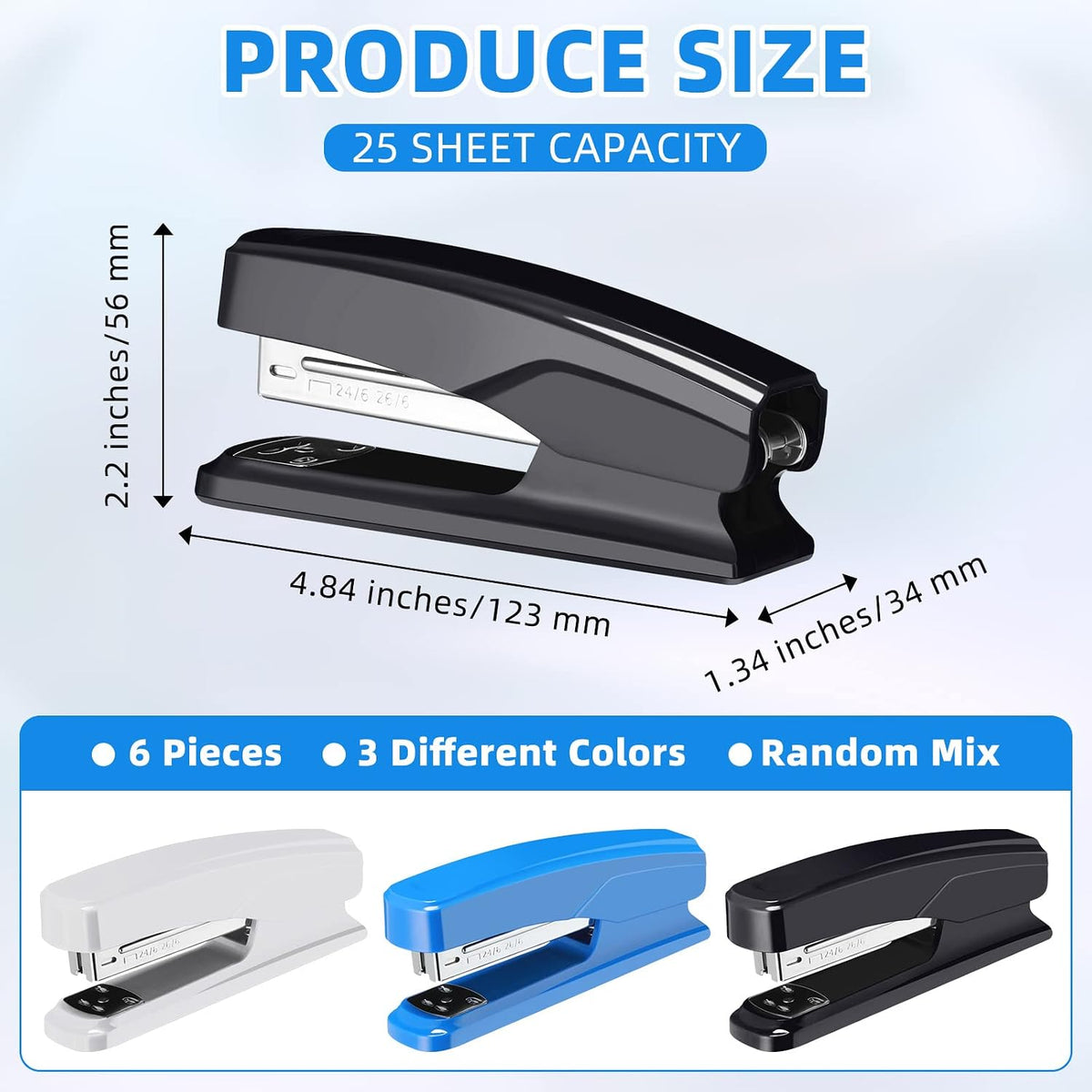 Zubebe 6 Pcs Desktop Stapler School College Office, Black, Blue, Gray