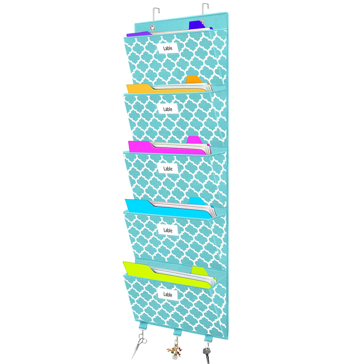 homyfort Over the Door File Organizer, Wall Hanging File Folders with 5 Large Pocket for Mails, Magazines, Back to School Supplies,Office Chart Storage, Paper Organization (Grey)