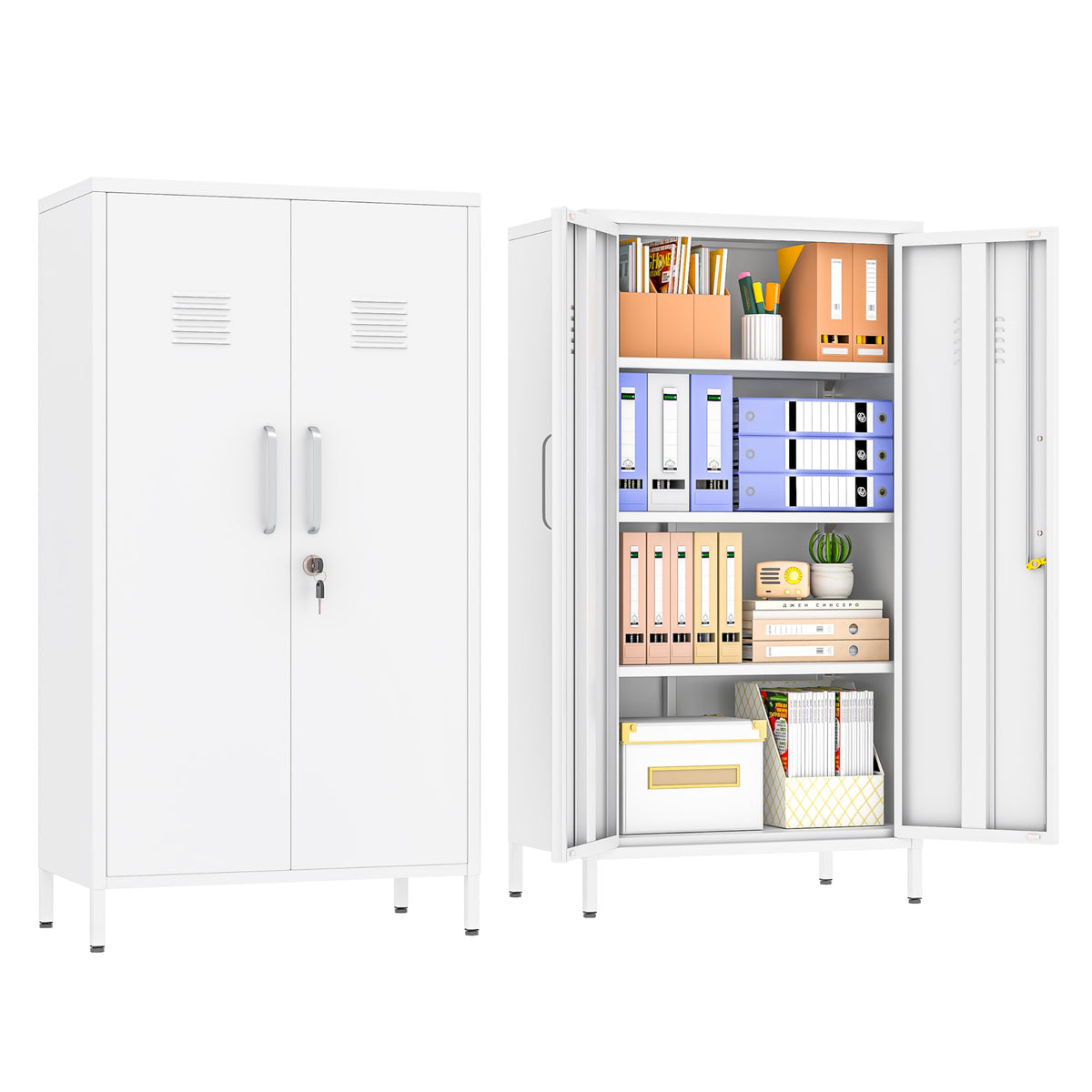 2 Drawer Metal File Cabinet with Lock,Lateral Filing Storage Cabinets,Steel Wide File Organization for Legal/Letter/A4/F4 Size with Hanging Files&Key,Lockable Printer Stand for Home Office, Black