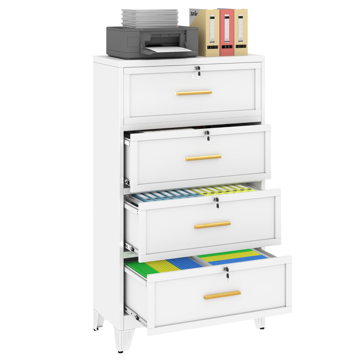 2 Drawer Metal File Cabinet with Lock,Lateral Filing Storage Cabinets,Steel Wide File Organization for Legal/Letter/A4/F4 Size with Hanging Files&Key,Lockable Printer Stand for Home Office, Black