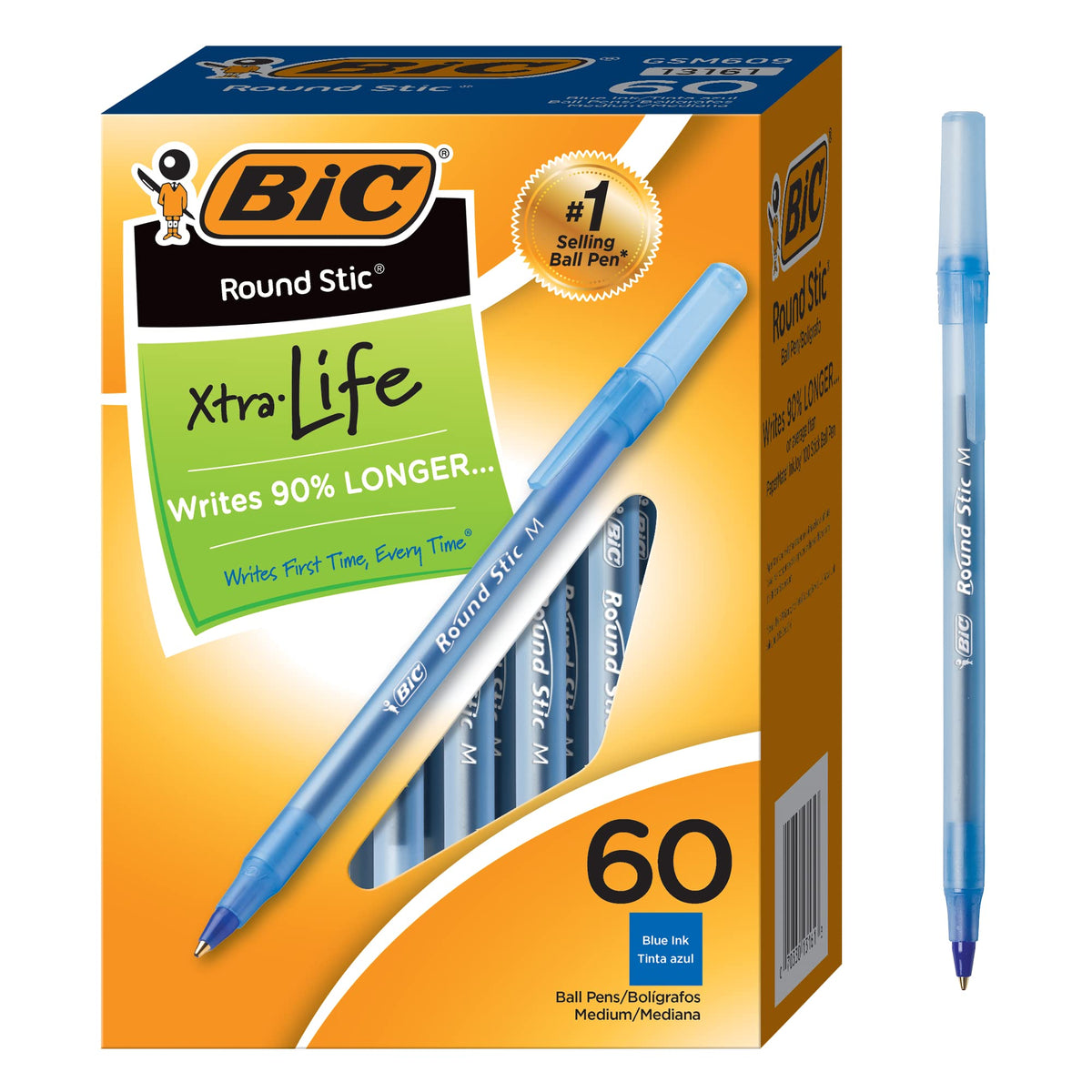 BIC Round Stic Xtra Life Assorted Ink Ballpoint Pens, 60-Count, 1.0mm