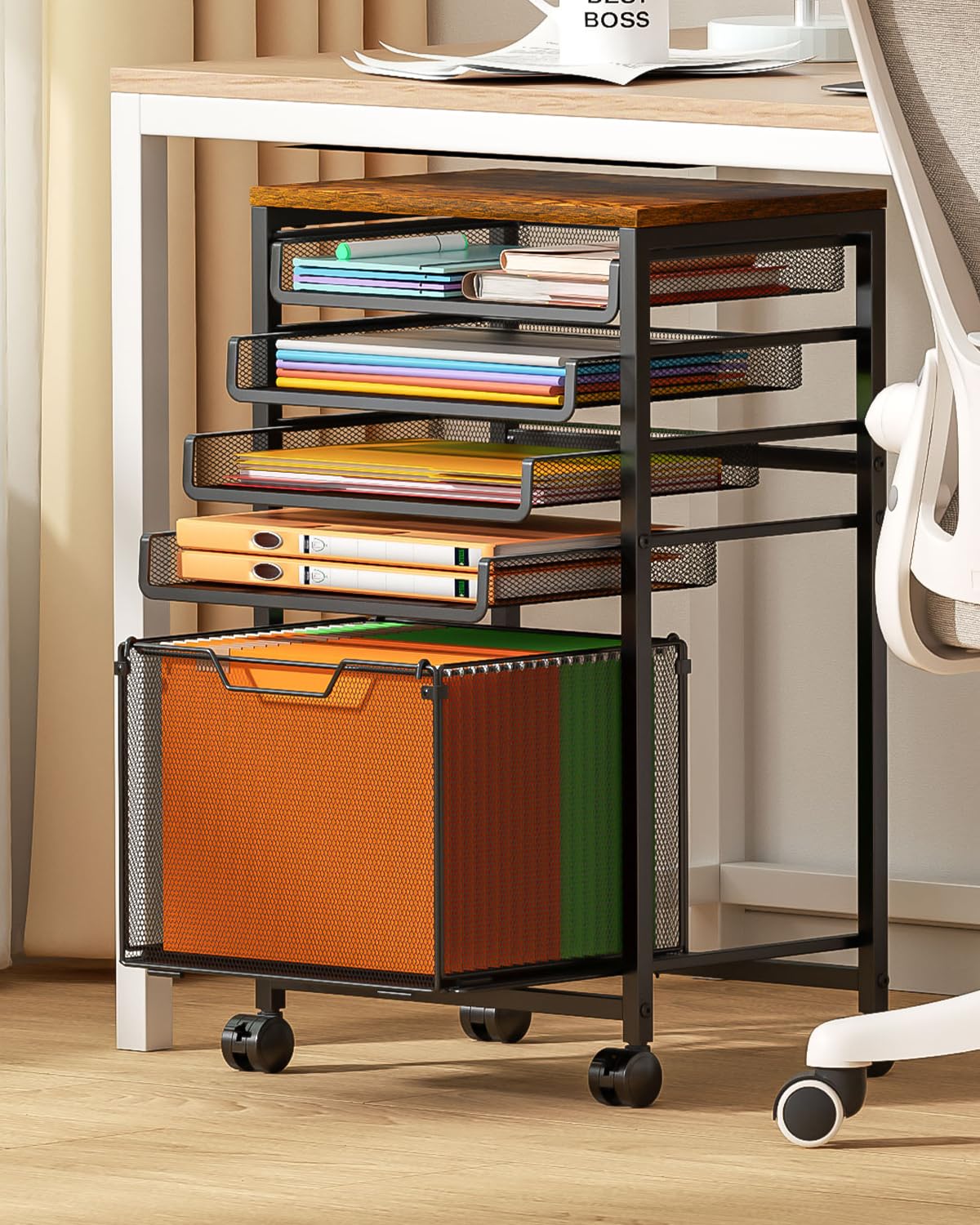 Feyejade 6-Tier Rolling File Cart Multi Mobile Drawer Cabinet Black