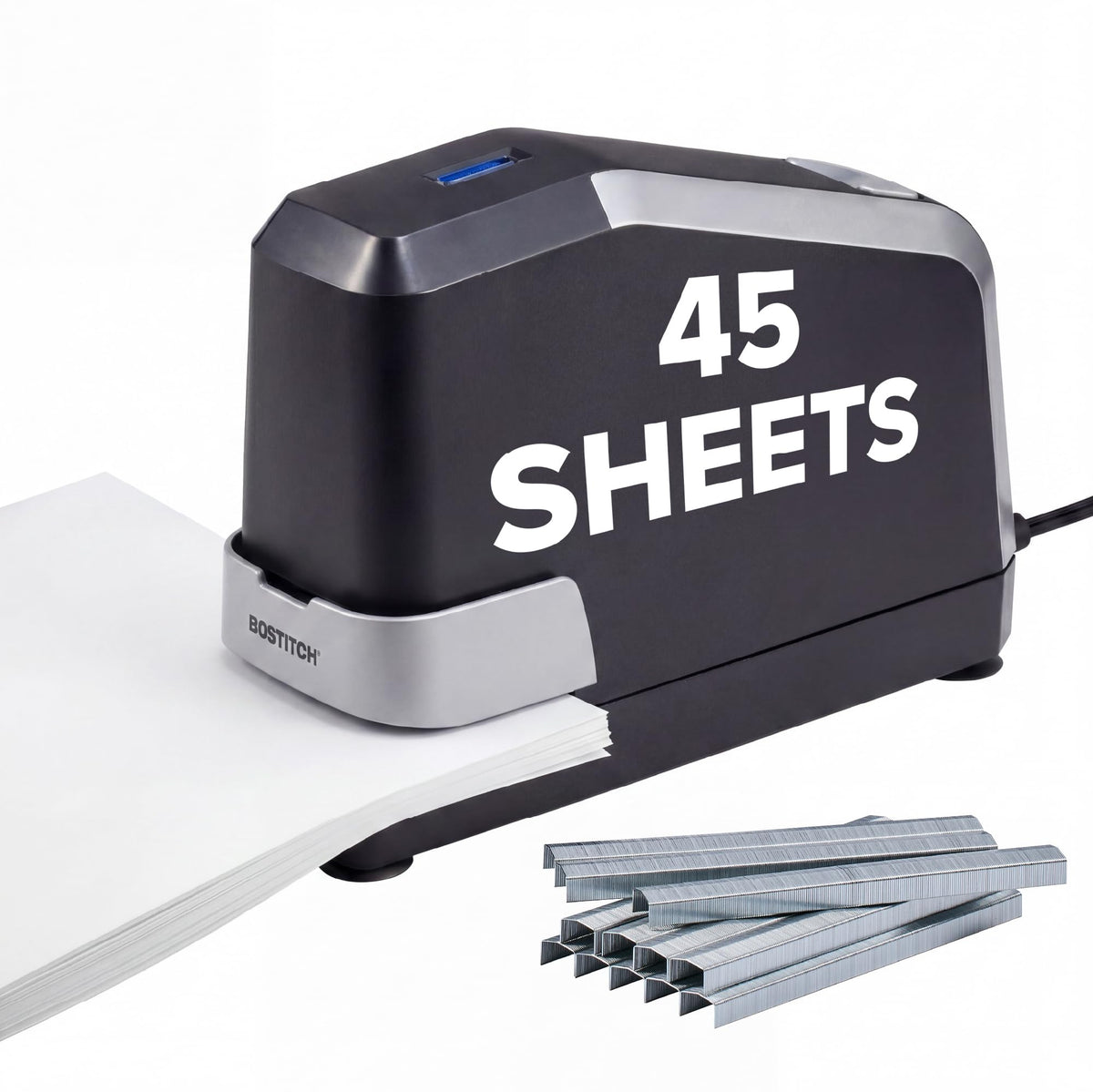 Bostitch Office Impulse Heavy Duty Electric Stapler Value Pack, 45 Sheet Capacity, Includes 5,000 Staples, No-Jam, Faster Stapling, Silver