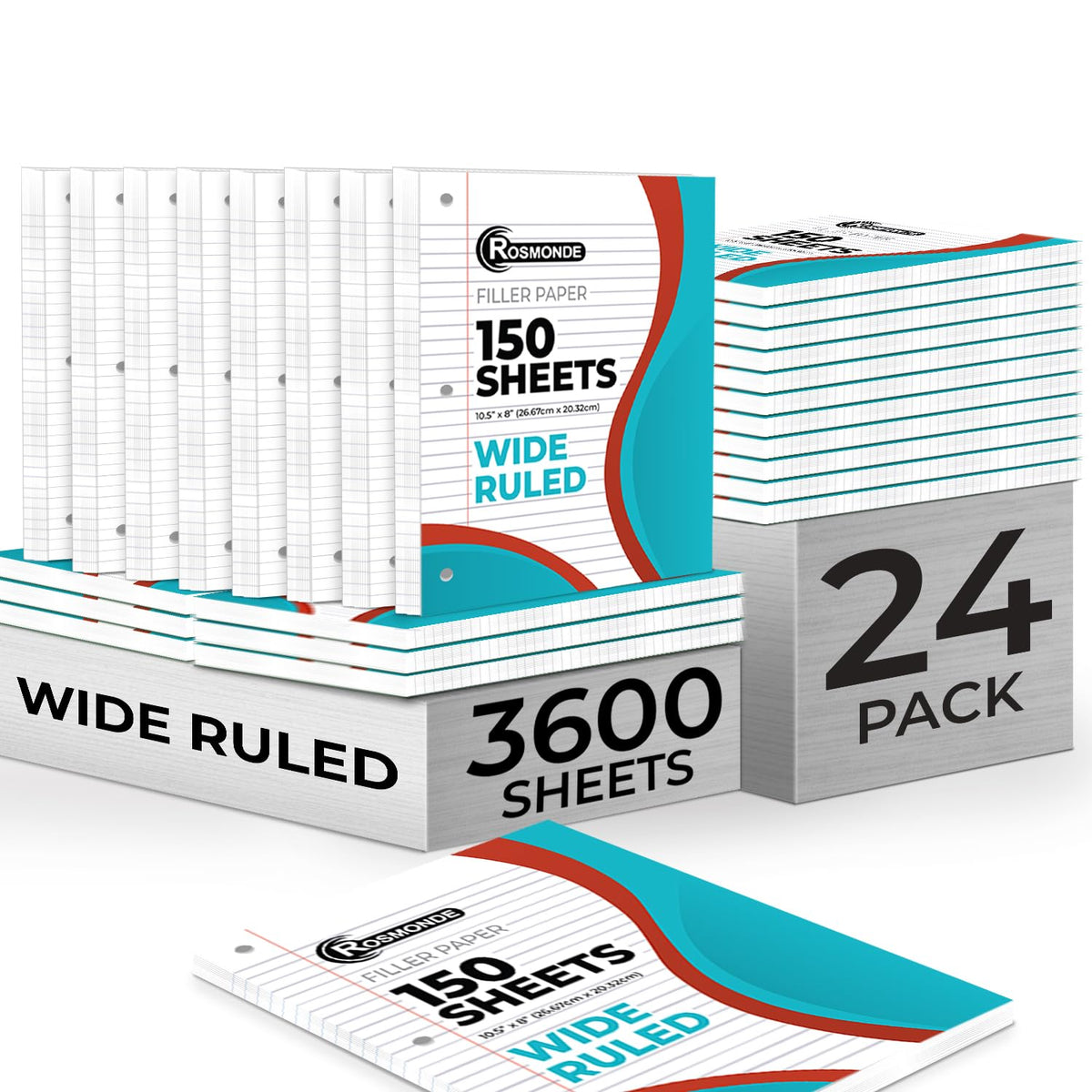 Rosmonde 900 Sheets Loose Leaf Paper, 6 Pack, Wide Ruled Filler Paper