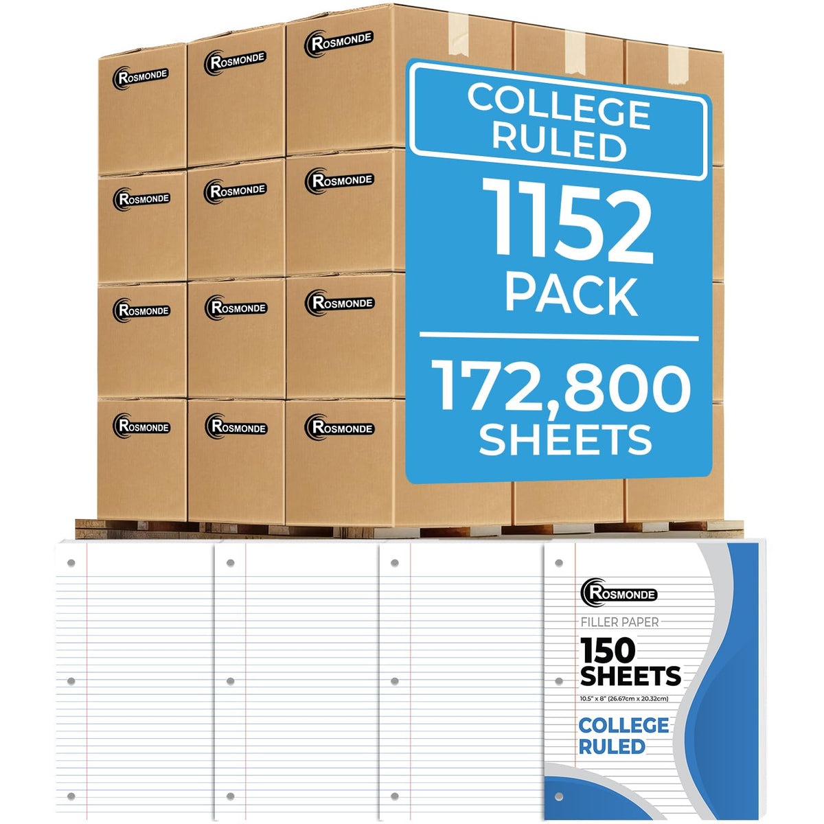 Rosmonde 450 Sheets Loose Leaf Paper, 3 Pack, College Ruled Filler Paper