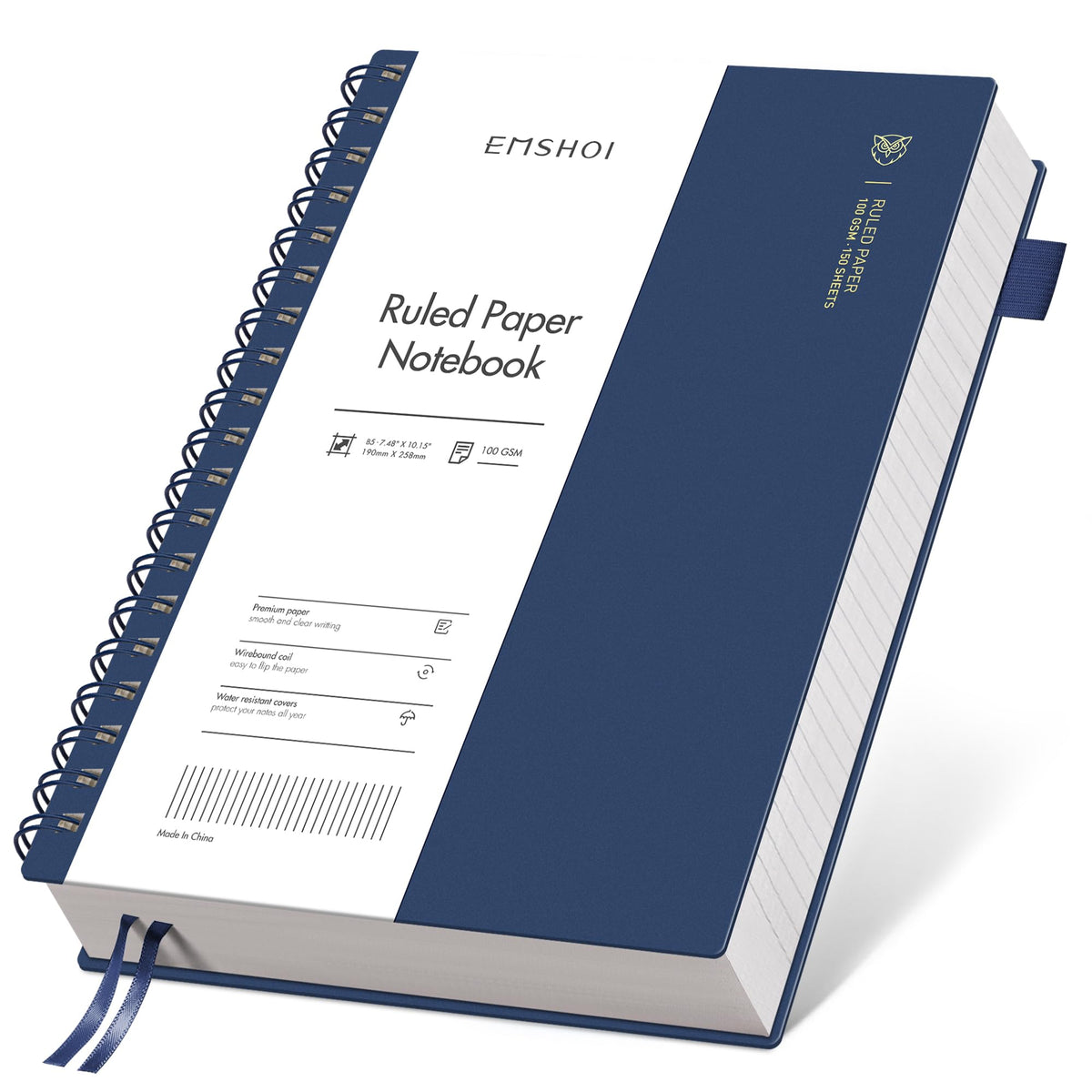 EMSHOI Lined Spiral Journal Notebook, 300 Pages, A4 Size (8.2'' x 11.2'')