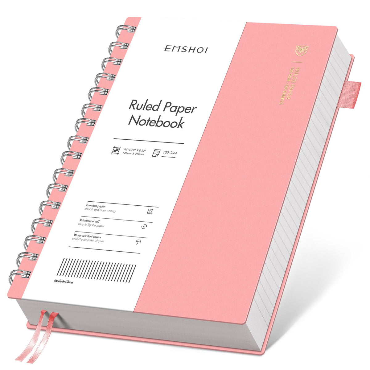 EMSHOI Lined Spiral Journal Notebook, 300 Pages, A4 Size (8.2'' x 11.2'')