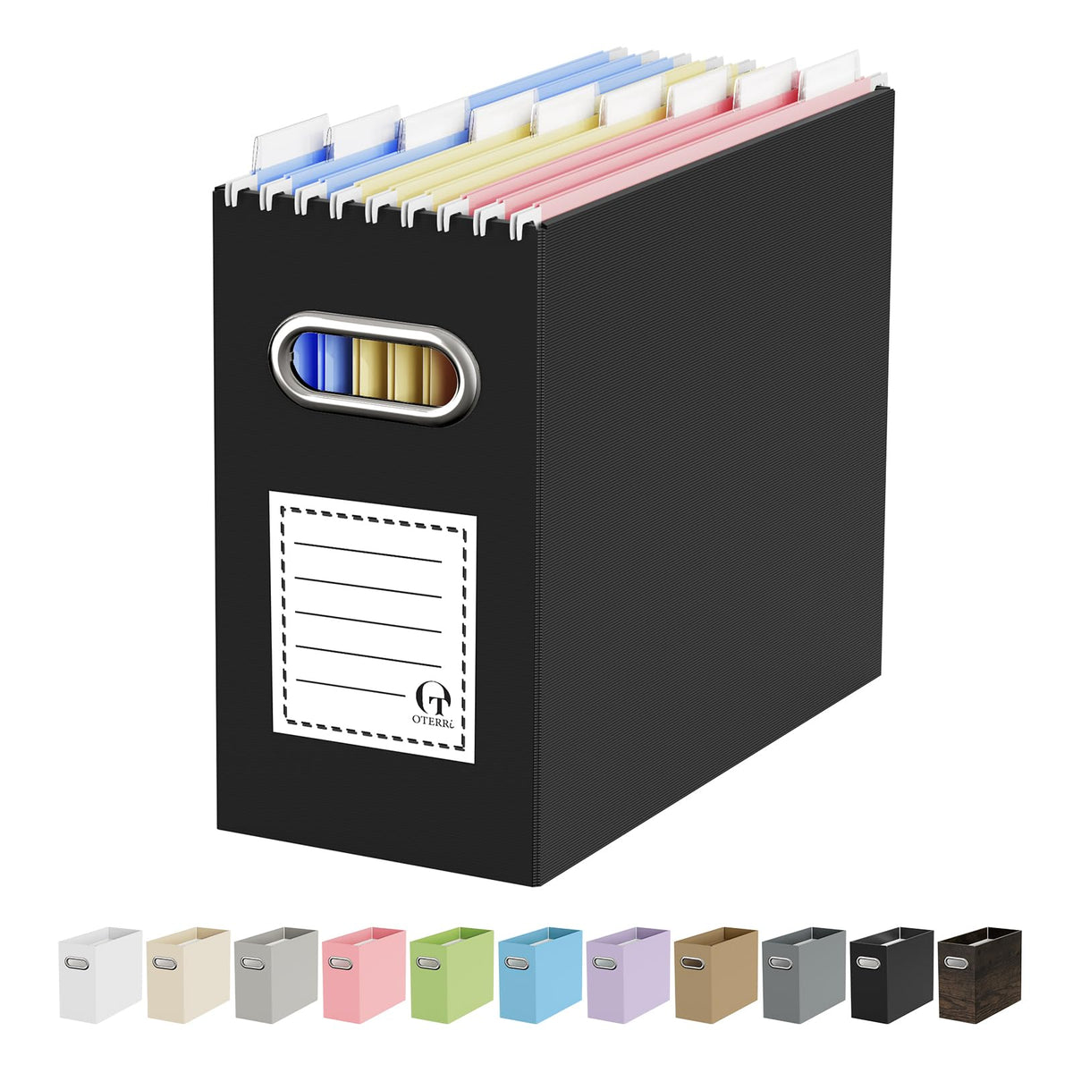 Oterri Portable Collapsible Cardboard File Box with Handle for Letter-Size