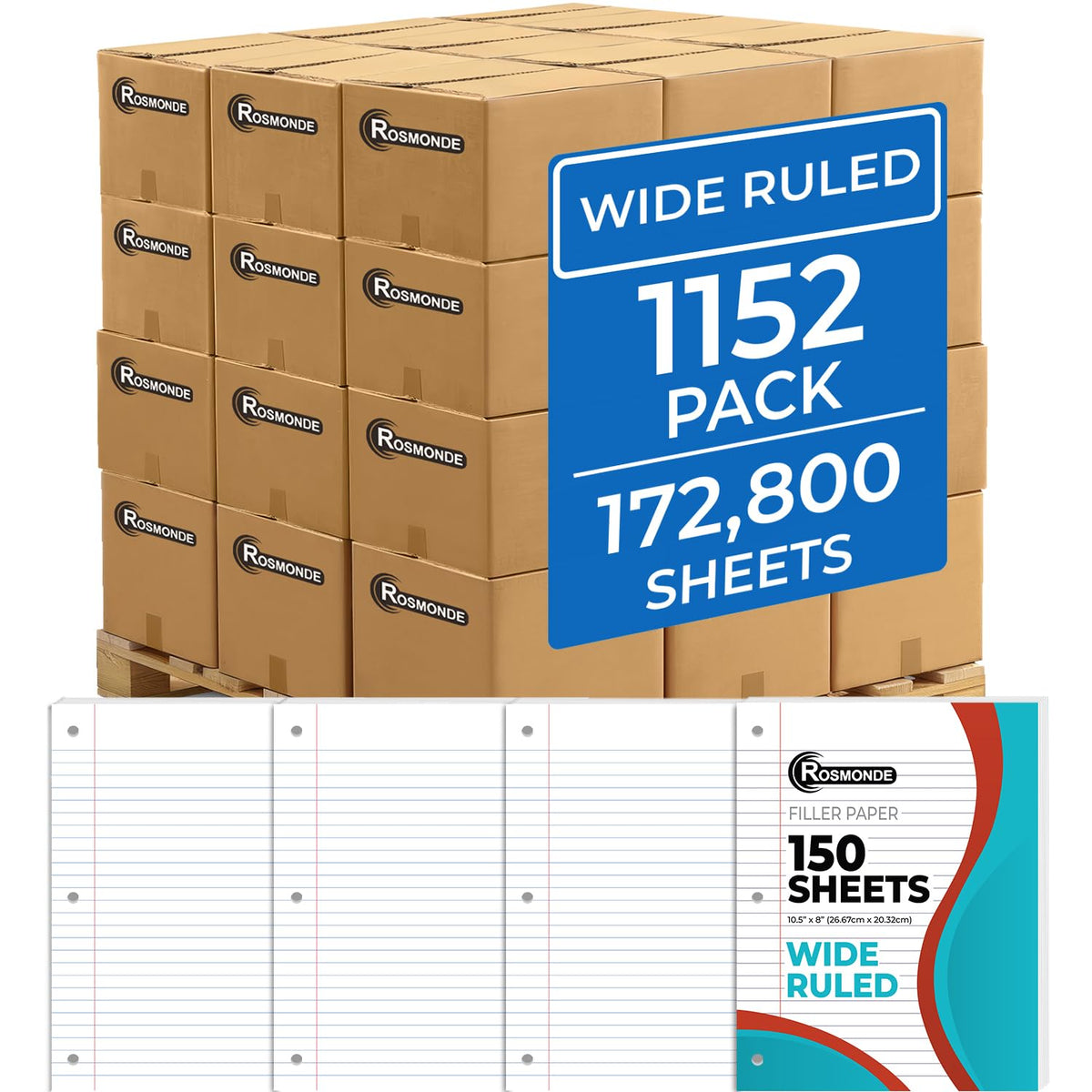 Rosmonde 900 Sheets Loose Leaf Paper, 6 Pack, Wide Ruled Filler Paper