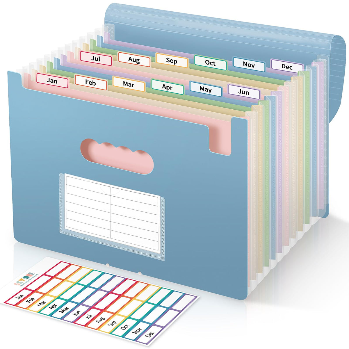 SKYDUE 13-Pocket Expanding File Folder, Accordion Document Organizer with Monthly Labels, A4 & Letter Size for Tax Records, Medical Files, Receipts, Home Office Use Pink