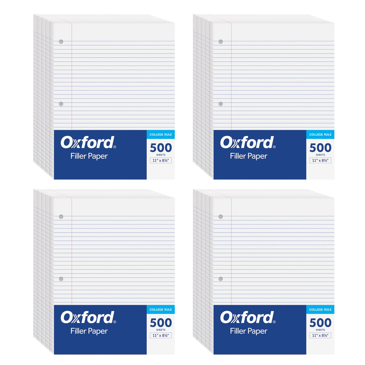 Oxford Loose Leaf Paper, 500 Sheets, College Rule Filler Notebook Paper, 8-1/2" x 11", 3-Hole Punched Fits 3-Ring Binders (62349)
