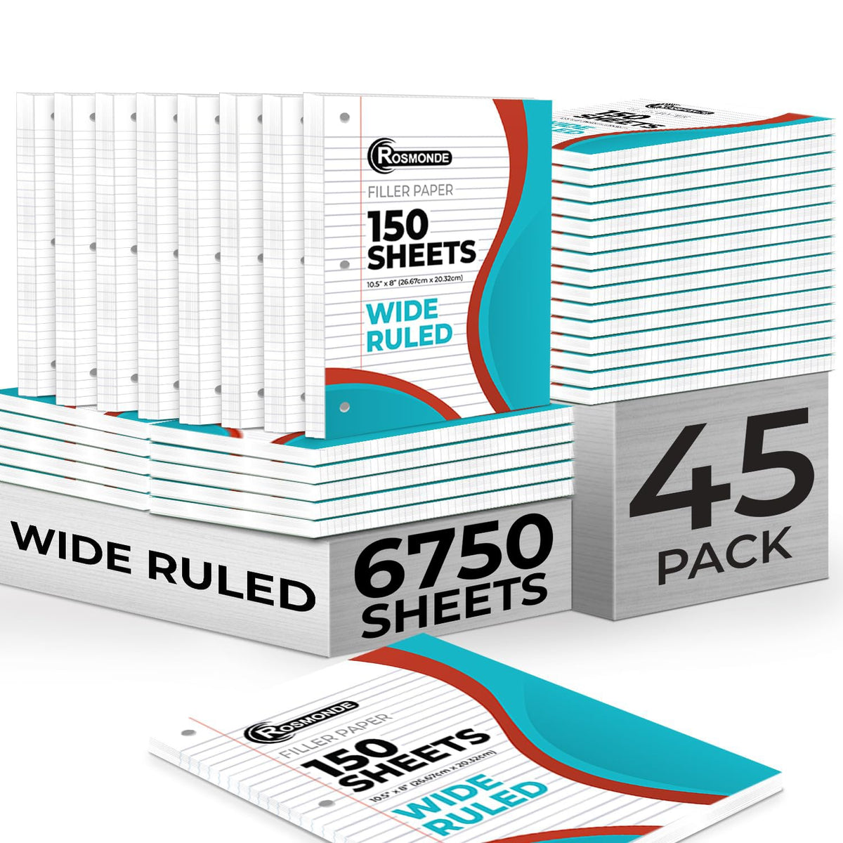 Rosmonde 900 Sheets Loose Leaf Paper, 6 Pack, Wide Ruled Filler Paper