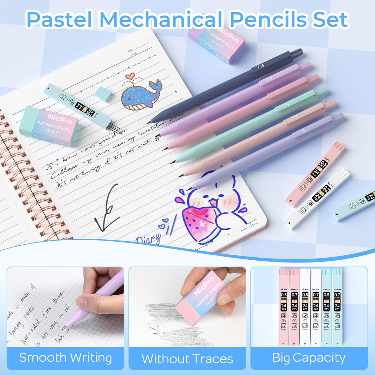 Nicpro 50PCS Cute Spiral Notebook Stationary Set For Women