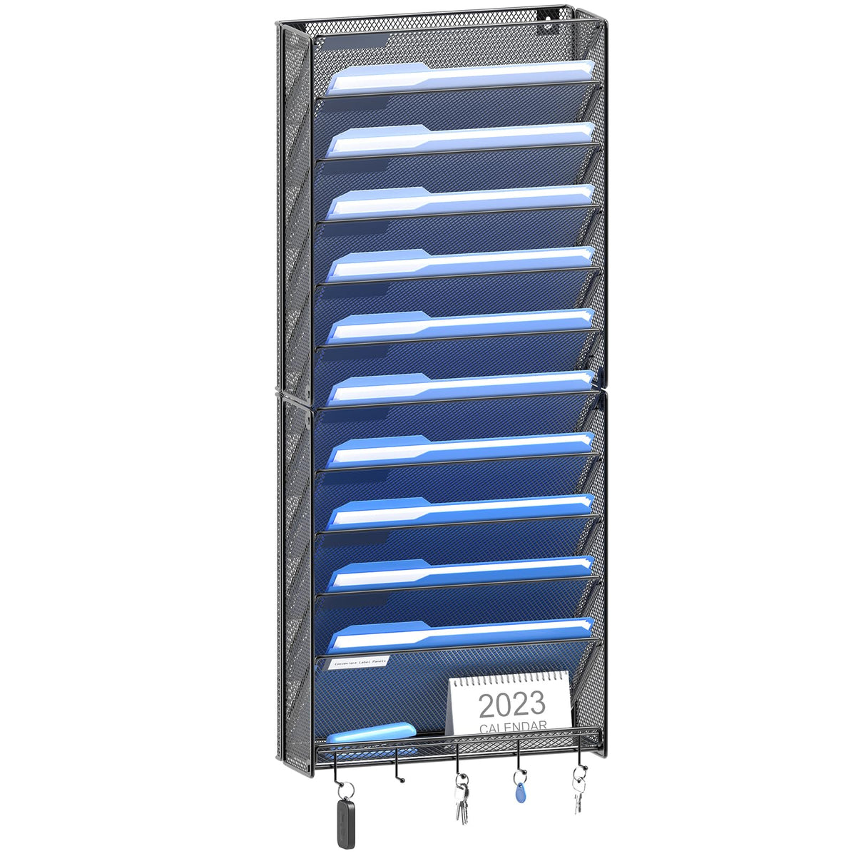 OUTWOLF 10 Tier Hanging Wall File Organizer Wall Mount Paper Document Folder Holder with Hooks for Home Office Organization