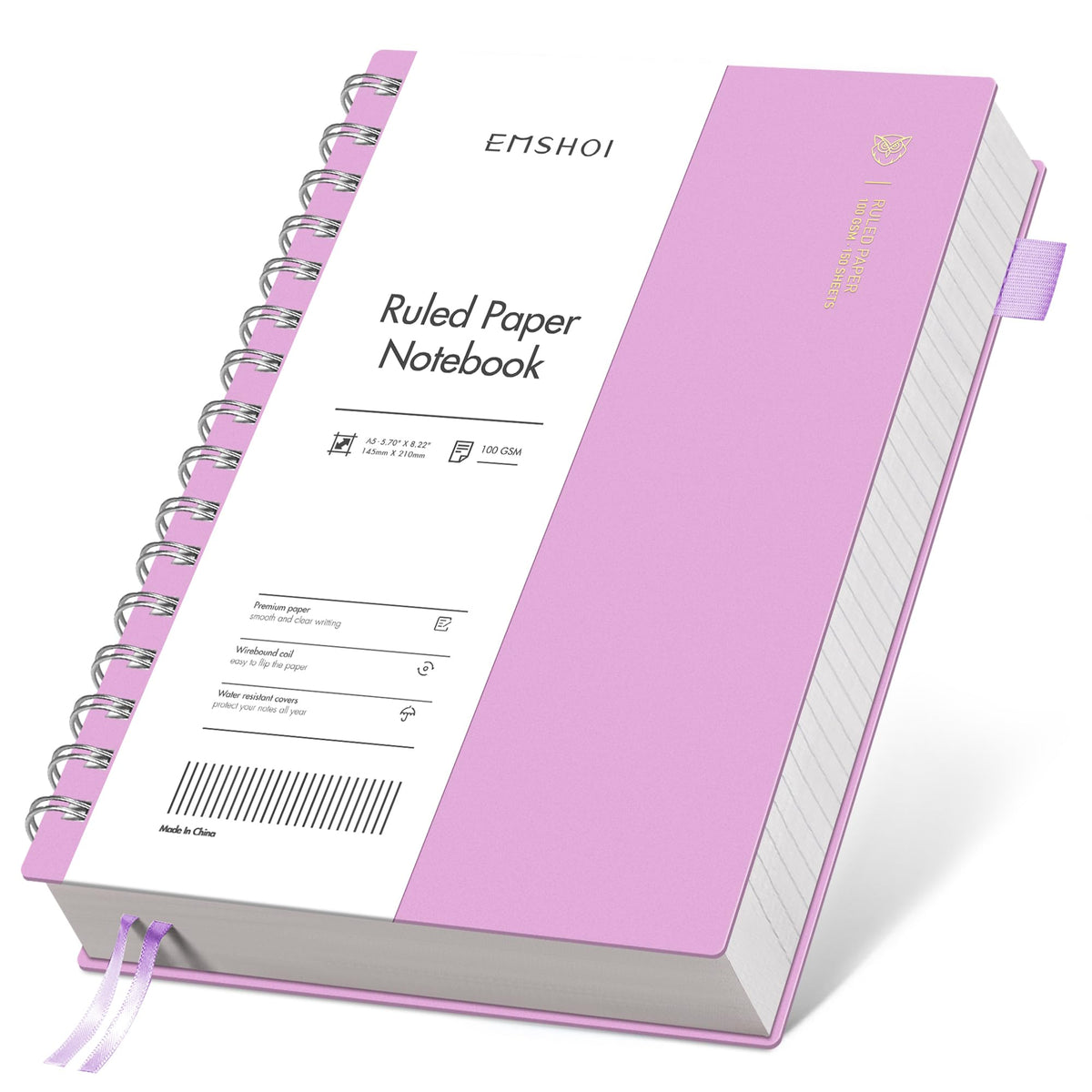 EMSHOI Lined Spiral Journal Notebook, 300 Pages, A4 Size (8.2'' x 11.2'')