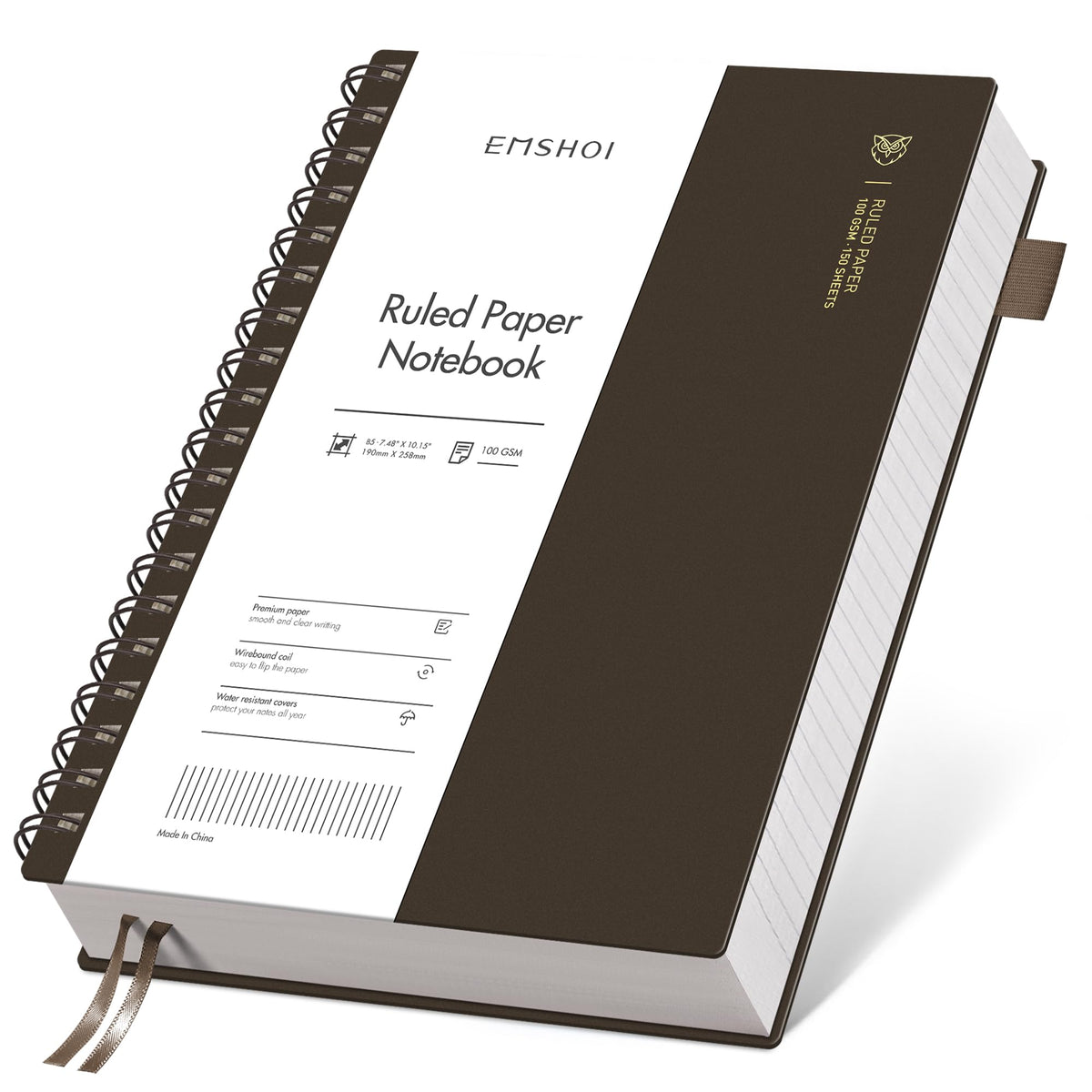 EMSHOI Lined Spiral Journal Notebook, 300 Pages, A4 Size (8.2'' x 11.2'')