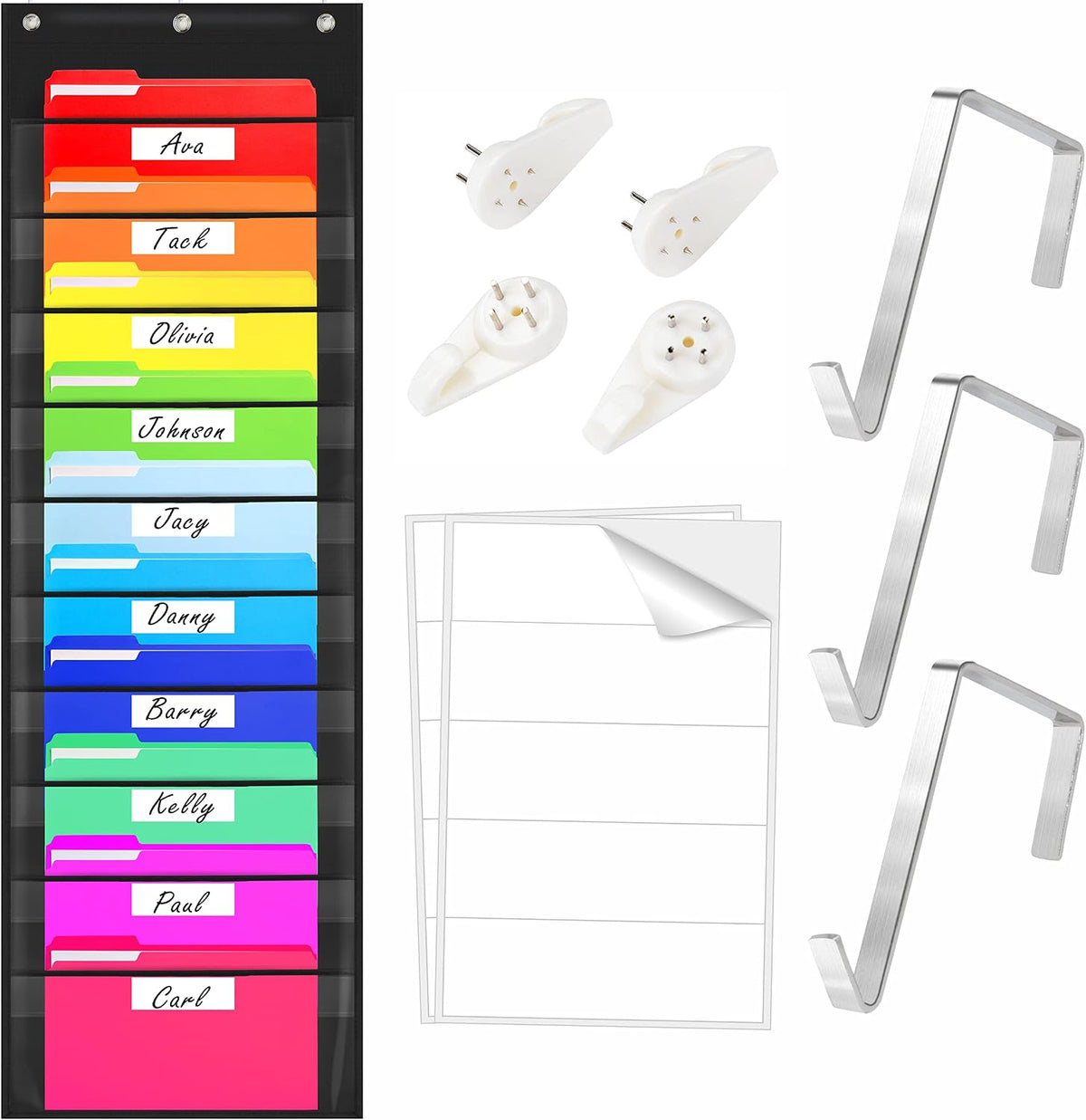 Vantasii Organization Center Pocket Chart, Wall File Organizer Folder with 30 File Pockets, 30 Dry-Erase Cards Plus 5 Over The Door Hooks and 8 Wall Hooks, 47 X 42 inch