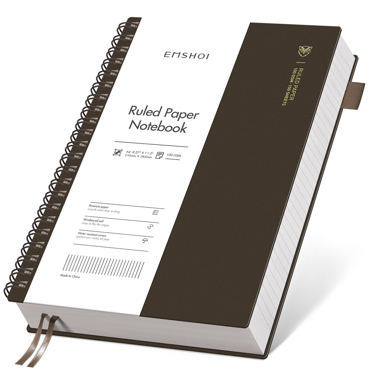 EMSHOI Lined Spiral Journal Notebook, 300 Pages, A4 Size (8.2'' x 11.2'')