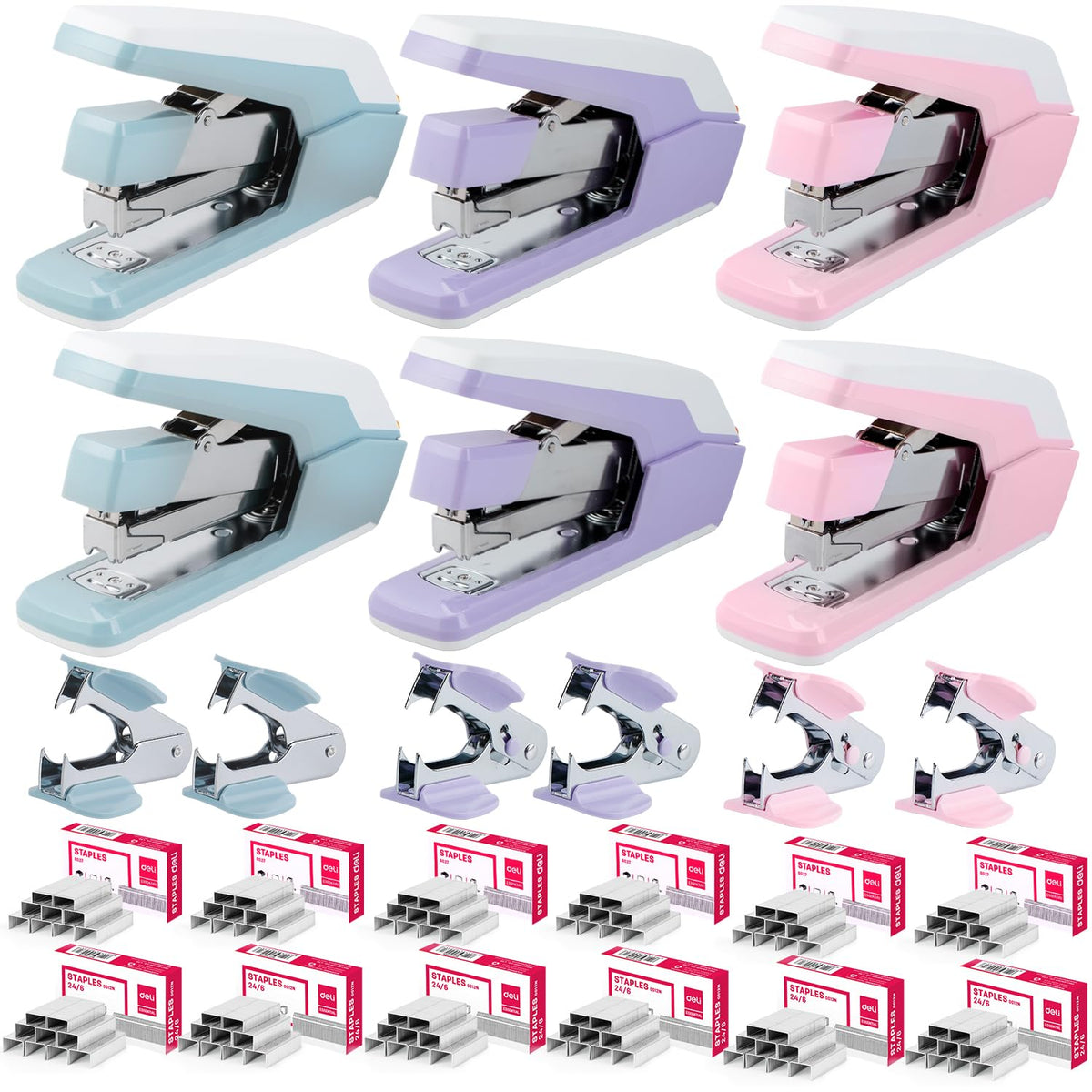 Deli Stapler, Effortless Staplers for Desk, 3 Pack, 3 Colors