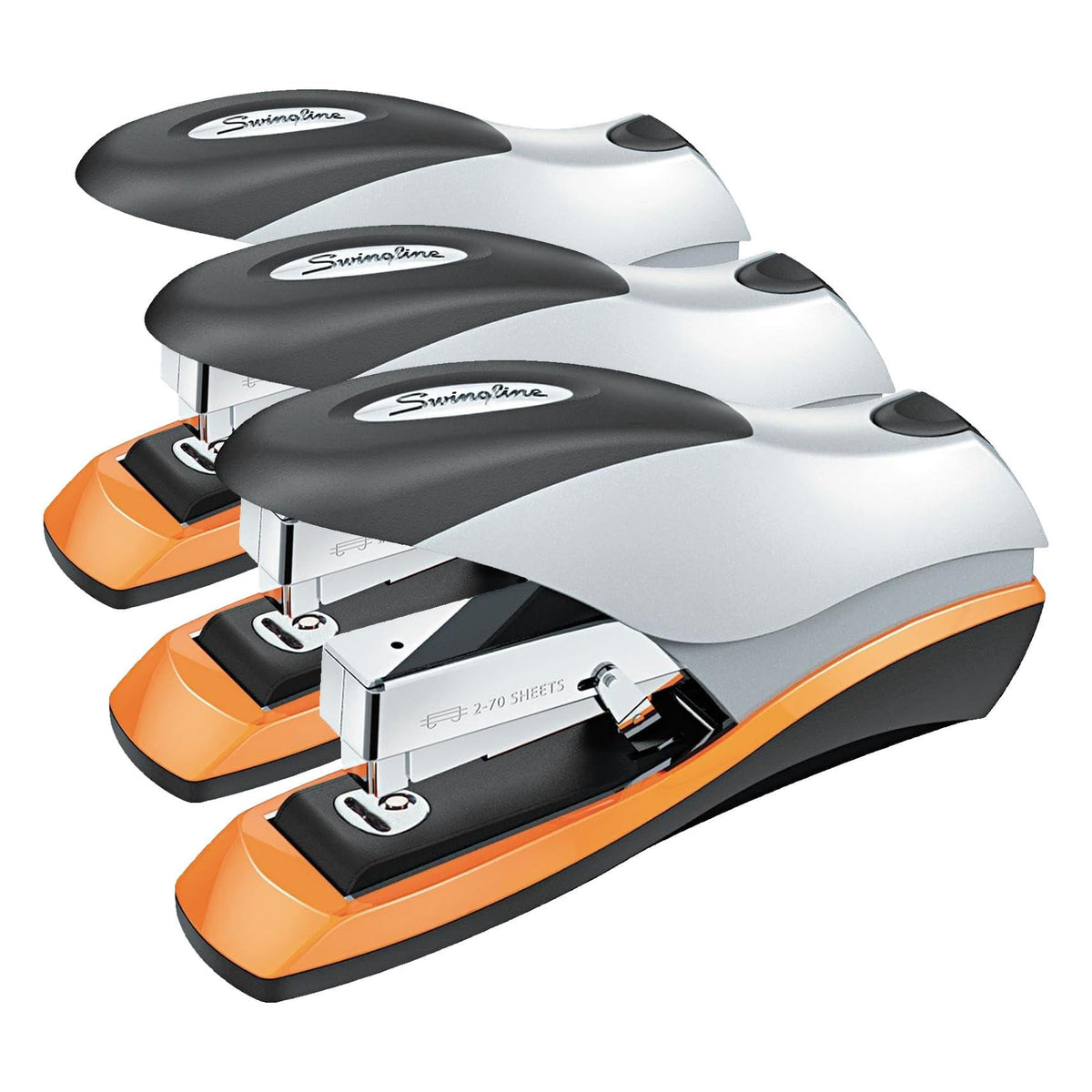 Swingline Stapler, 70 Sheet Capacity, Optima 70, Jam Free, Reduced Effort, Soft Grip, Metal, Silver/Black/Orange (87875)