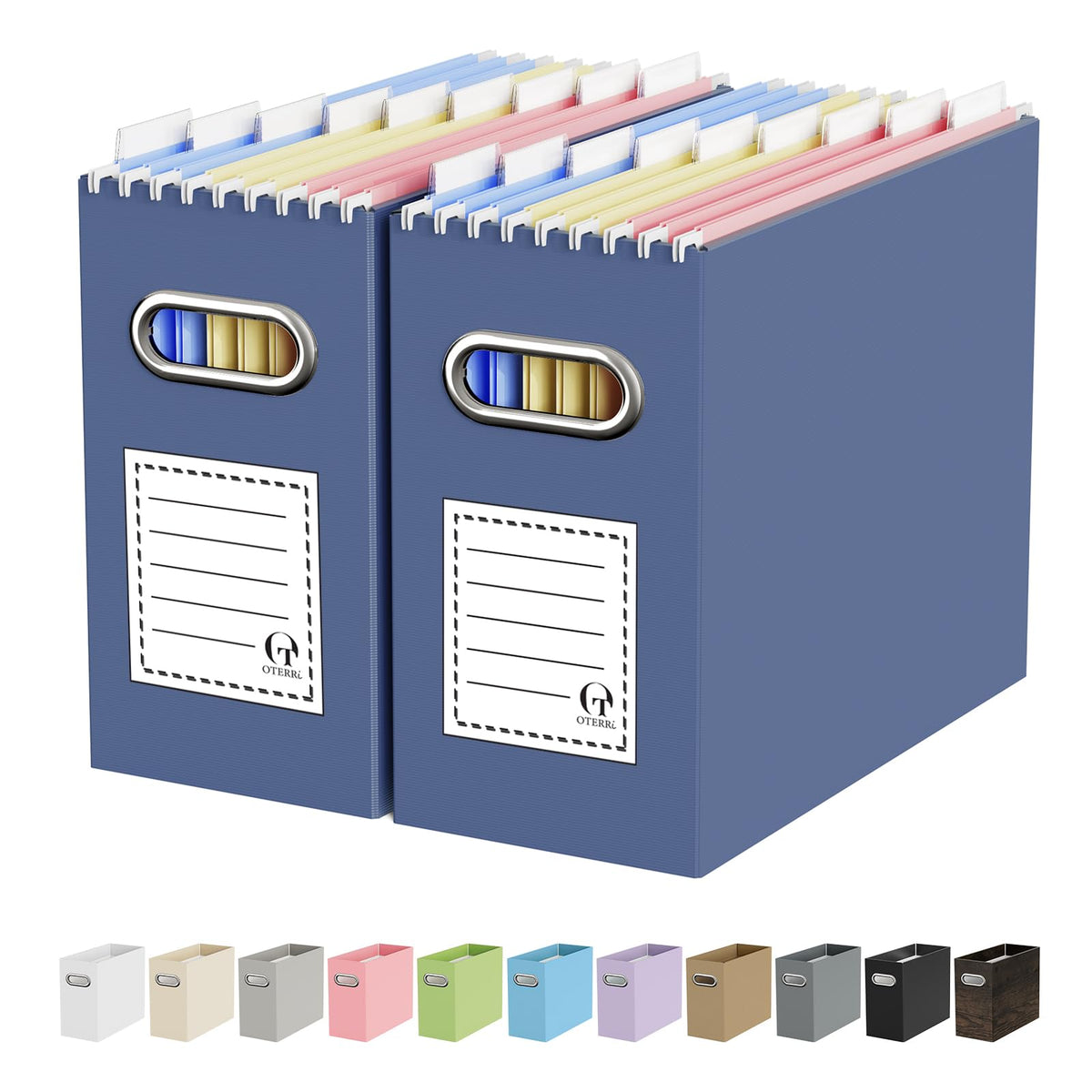 Oterri Portable Collapsible Cardboard File Box with Handle for Letter-Size