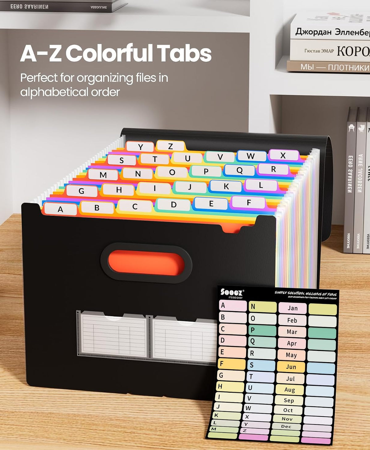 Sooez Accordion File Organizer, 26-Pocket Expanding File Folder Letter Size