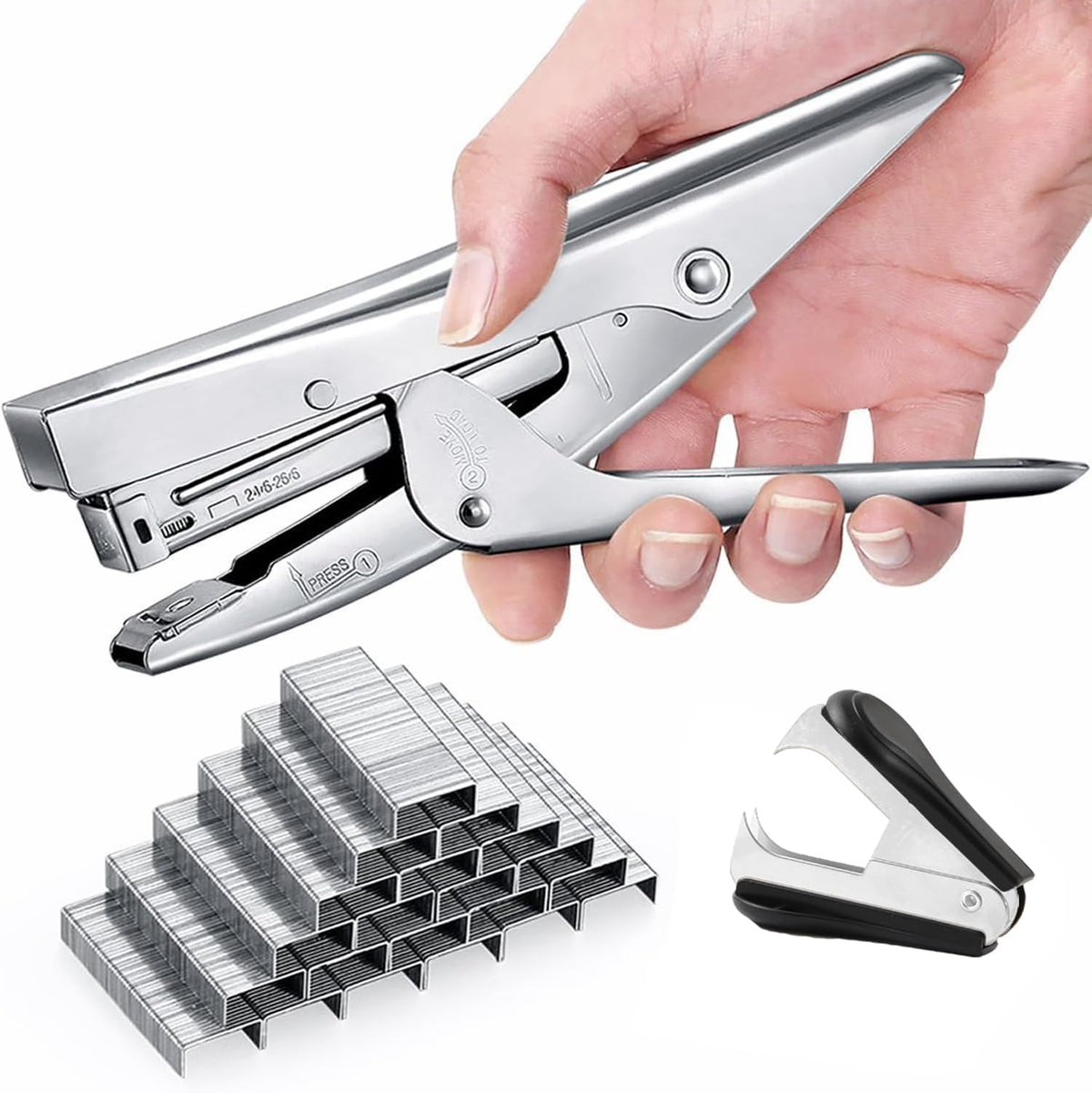 Stapler Heavy Duty with 1000 Staples and Staples Remover Set 20 Sheets Desktop Office Work Student Teacher Large Capacity No Jam Professional Standard 24/6 Metal