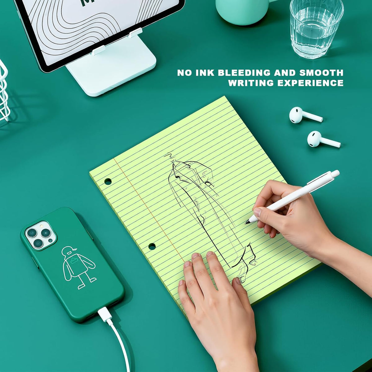Note Pads 8 X 10.5 Loose Leaf Paper, 120Sheets, 3 Hole Punched Lined Paper