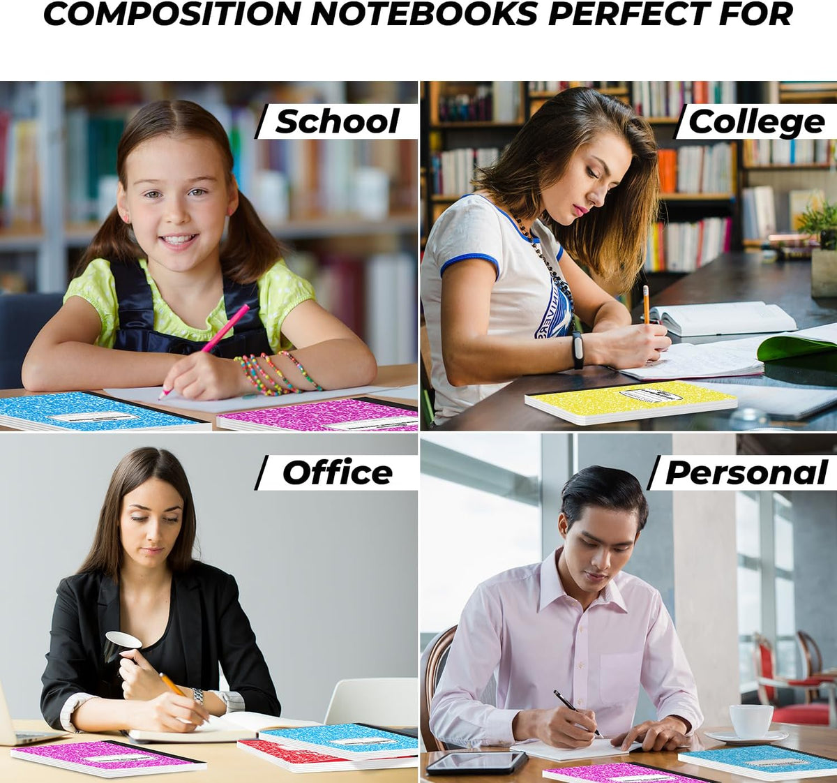 Rosmonde 12 Pack Bulk Composition Notebook Wide Ruled, Assorted Colors