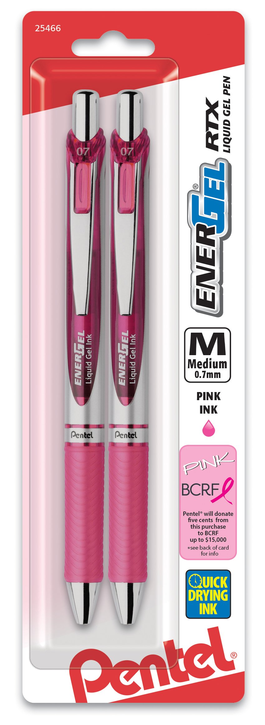 Pentel EnerGel RTX Retractable Liquid Gel Pen, (0.7mm), Medium Line, Metal Tip, Black Ink, Pack of 2 (BL77BP2A)