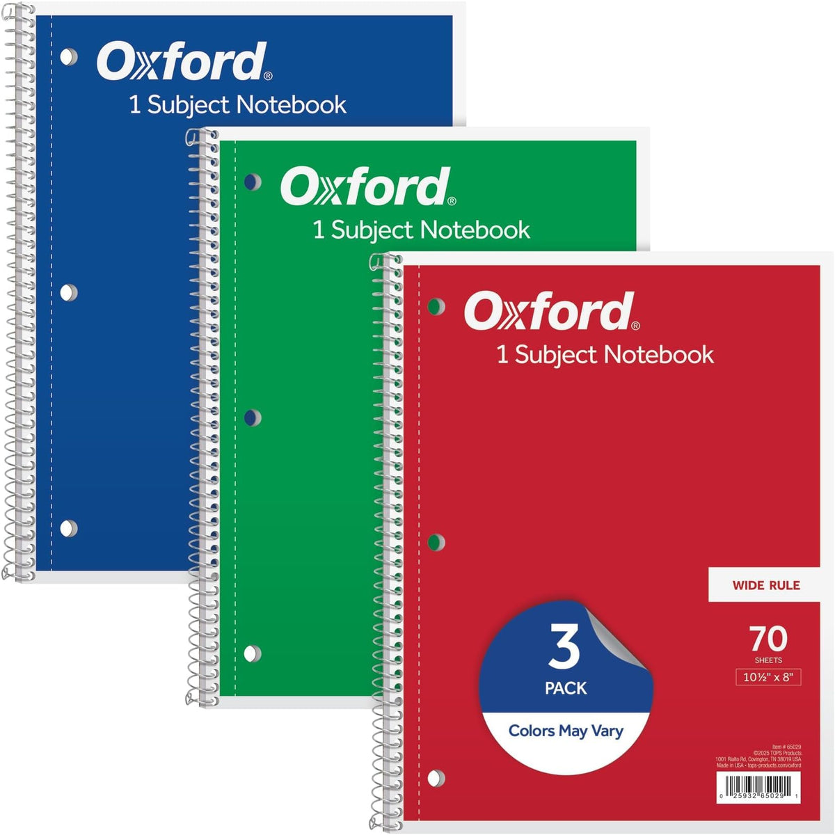 Oxford Wide Rule 1-Subject Spiral Notebook