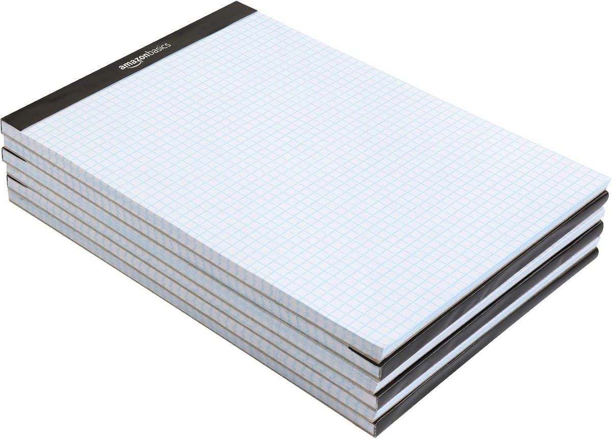 Amazon Basics Quad-Ruled Graph Paper Pad, 4x4 Grid, Perforated Sheets, Letter Size 8.5" x 11", White, 100 Sheets per Pad, 6-Pack (600 Sheets)